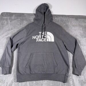 North Face Hoodie Mens XL Gray Fleece Pullover Big Logo Outdoor Hiking